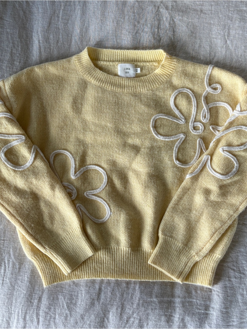 LUNA IVY Yellow Floral Crewneck Sweater